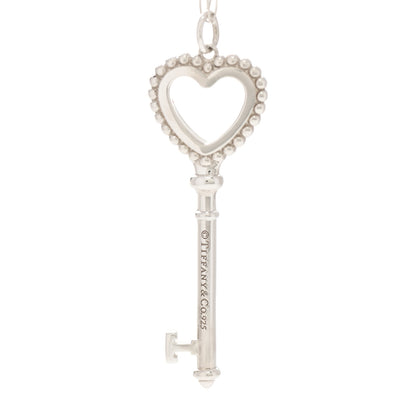 Tiffany Sterling Silver Enamel Beaded Heart Key Pendant Necklace Blue 4 of 7