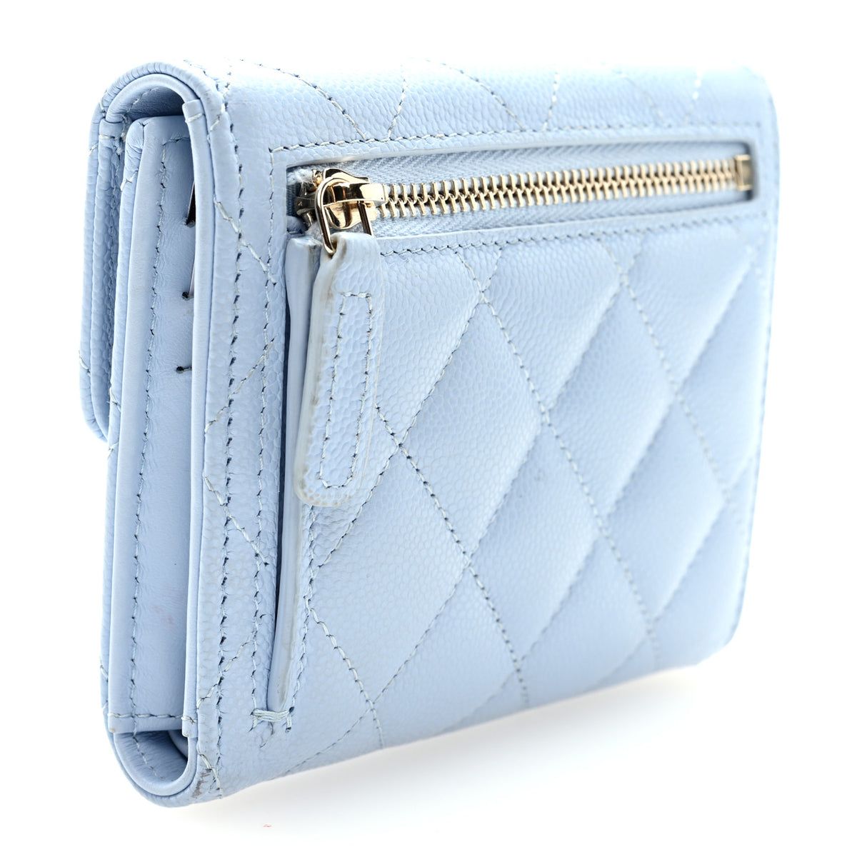 Caviar Quilted Compact Flap Wallet Light Blue