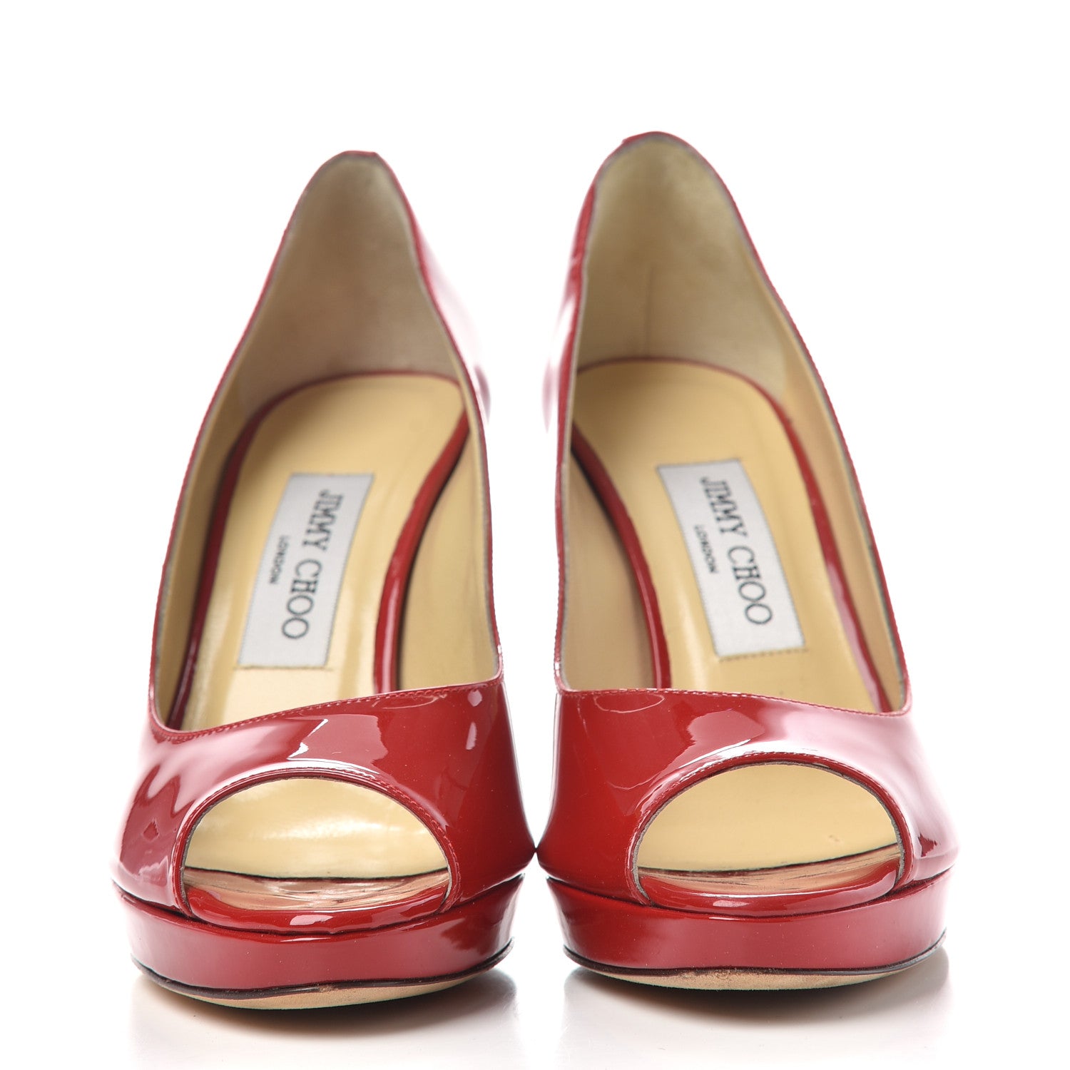 Jimmy Choo Patent Luna Platform Peep Toe Pumps 37 Red 2 of 9