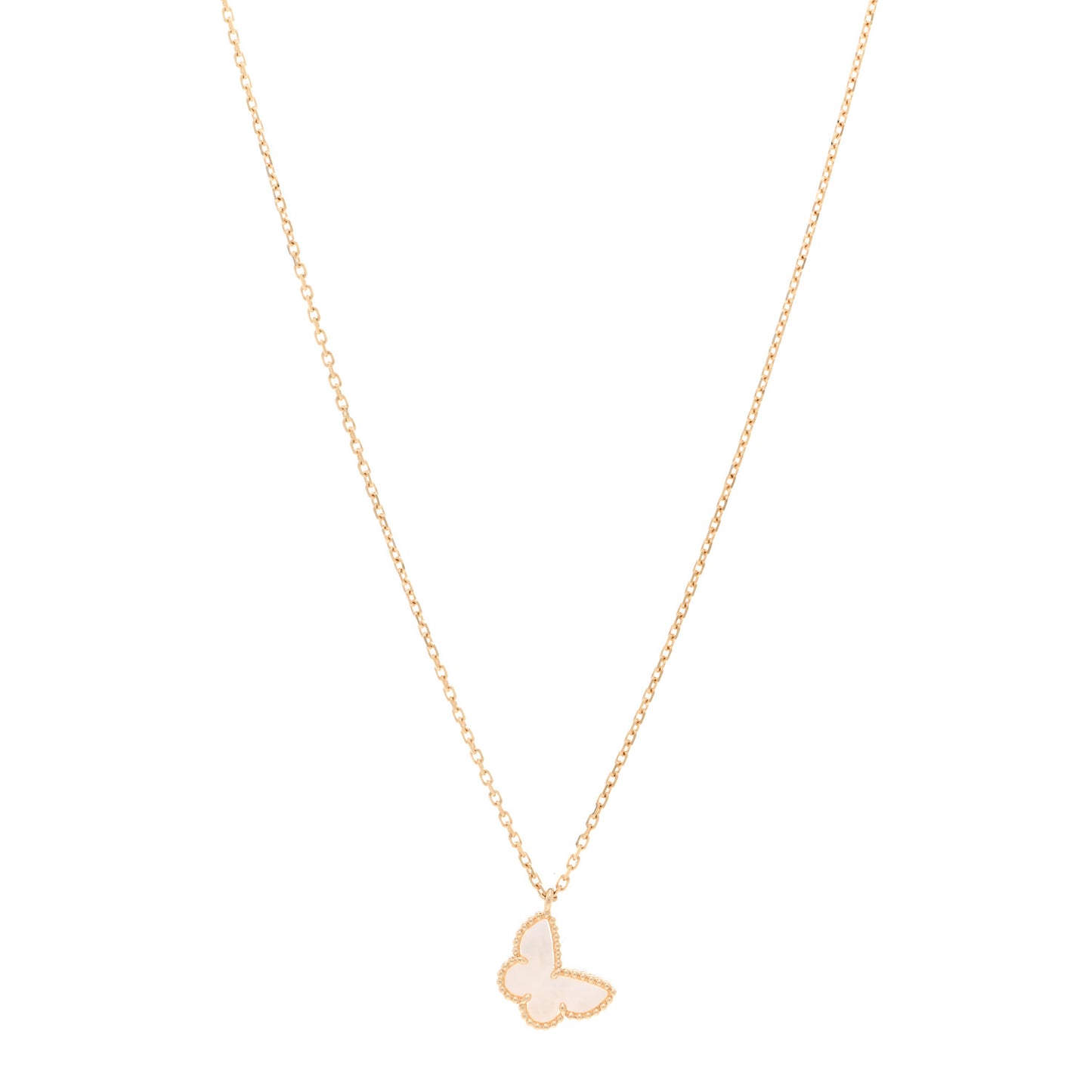 18K Yellow Gold Mother of Pearl Sweet Alhambra Butterfly Pendant Necklace
