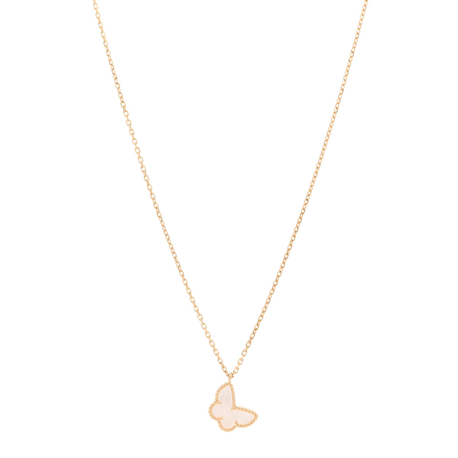 Van Cleef & Arpels 18K Yellow Gold Mother of Pearl Sweet Alhambra Butterfly Pendant Necklace 1 of 5