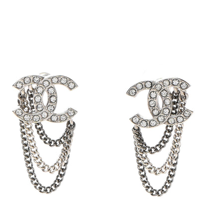 Chanel Crystal Chain CC Earrings Silver 1 of 4