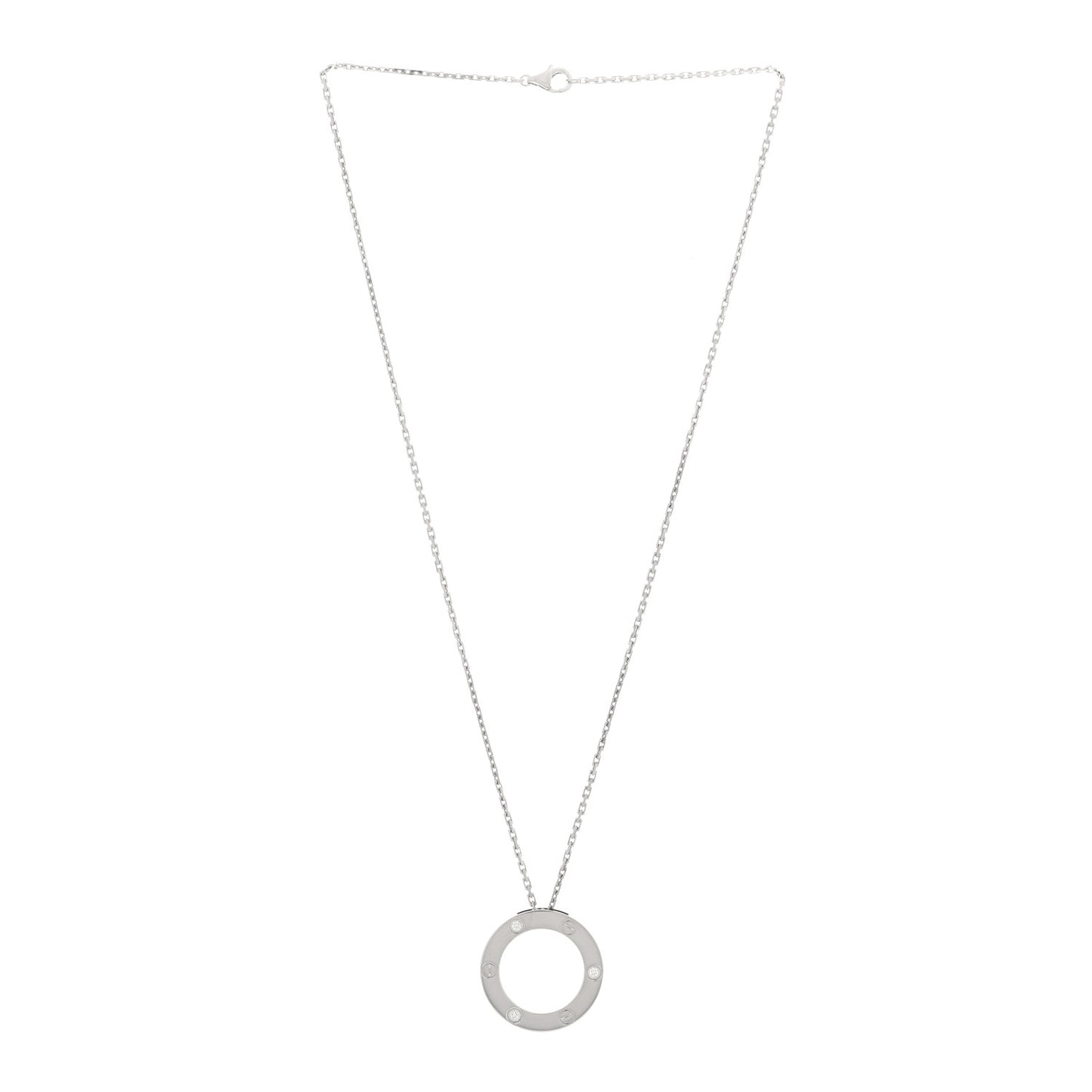 18K White Gold 3 Diamonds LOVE Pendant Necklace