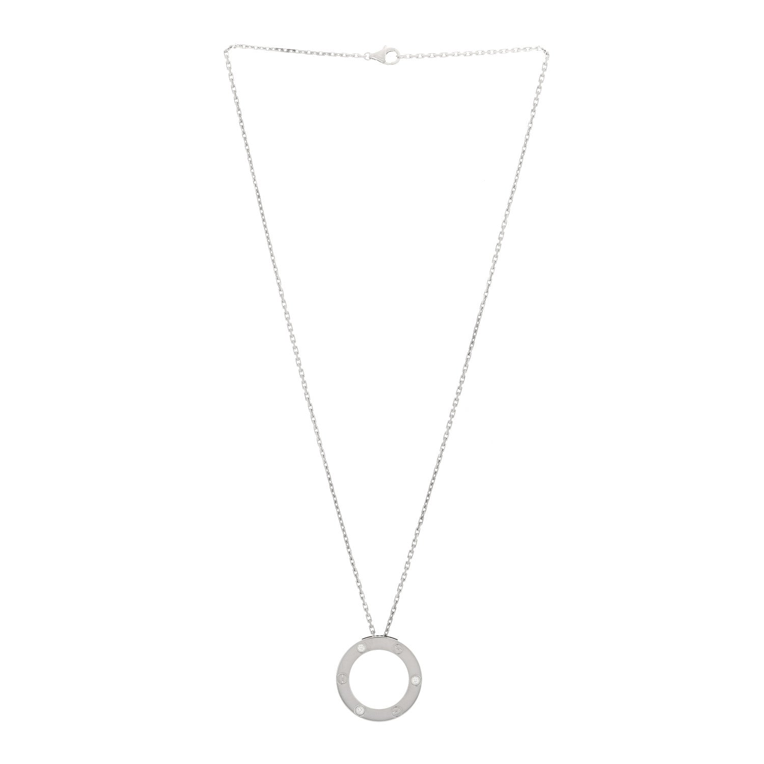 Cartier 18K White Gold 3 Diamonds LOVE Pendant Necklace 3 of 5
