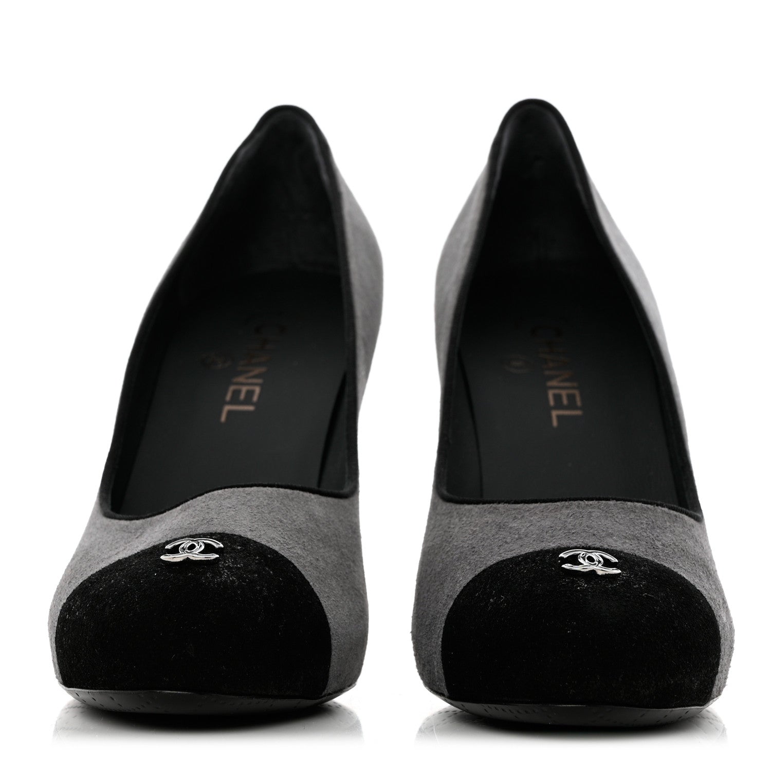 Chanel Suede Cap Toe Pumps 40 Grey Black 2 of 12