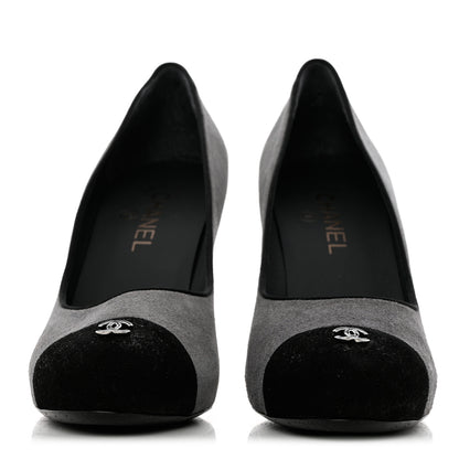 Chanel Suede Cap Toe Pumps 40 Grey Black 2 of 12