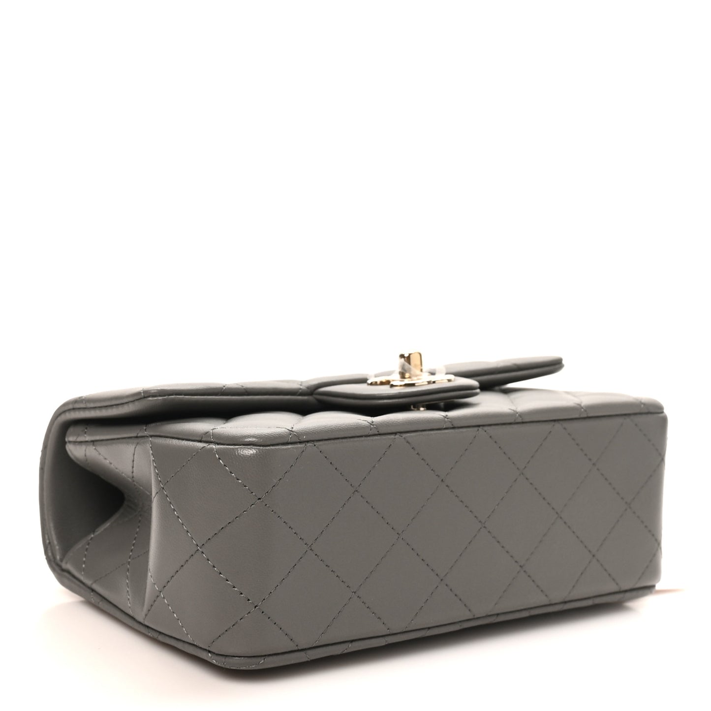 Lambskin Quilted Mini Top Handle Rectangular Flap Dark Grey