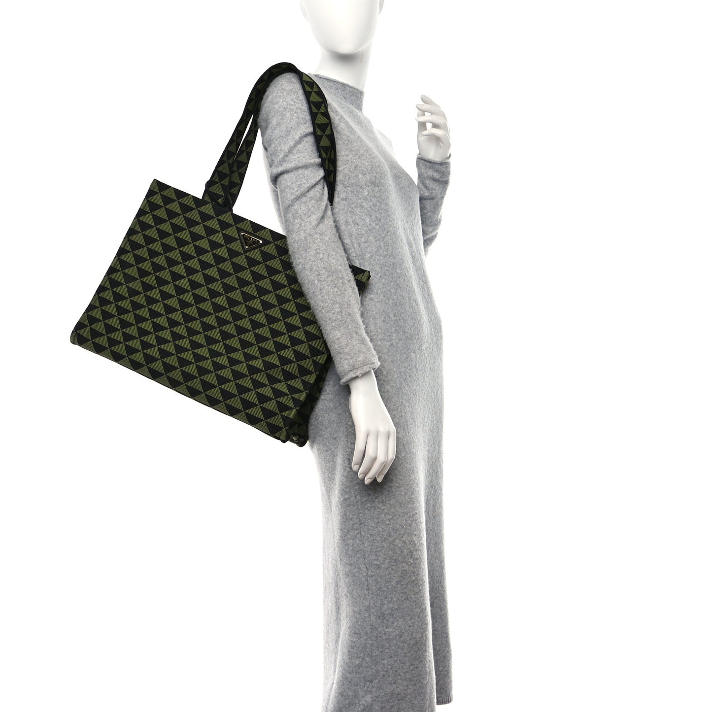 Jacquard Saffiano Triangolo Symbole Embroidered Shopping Tote Black Edera