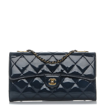 Chanel Patent Goatskin Quilted Small CC Eyelet Wallet On Chain WOC Blue 1 of 9