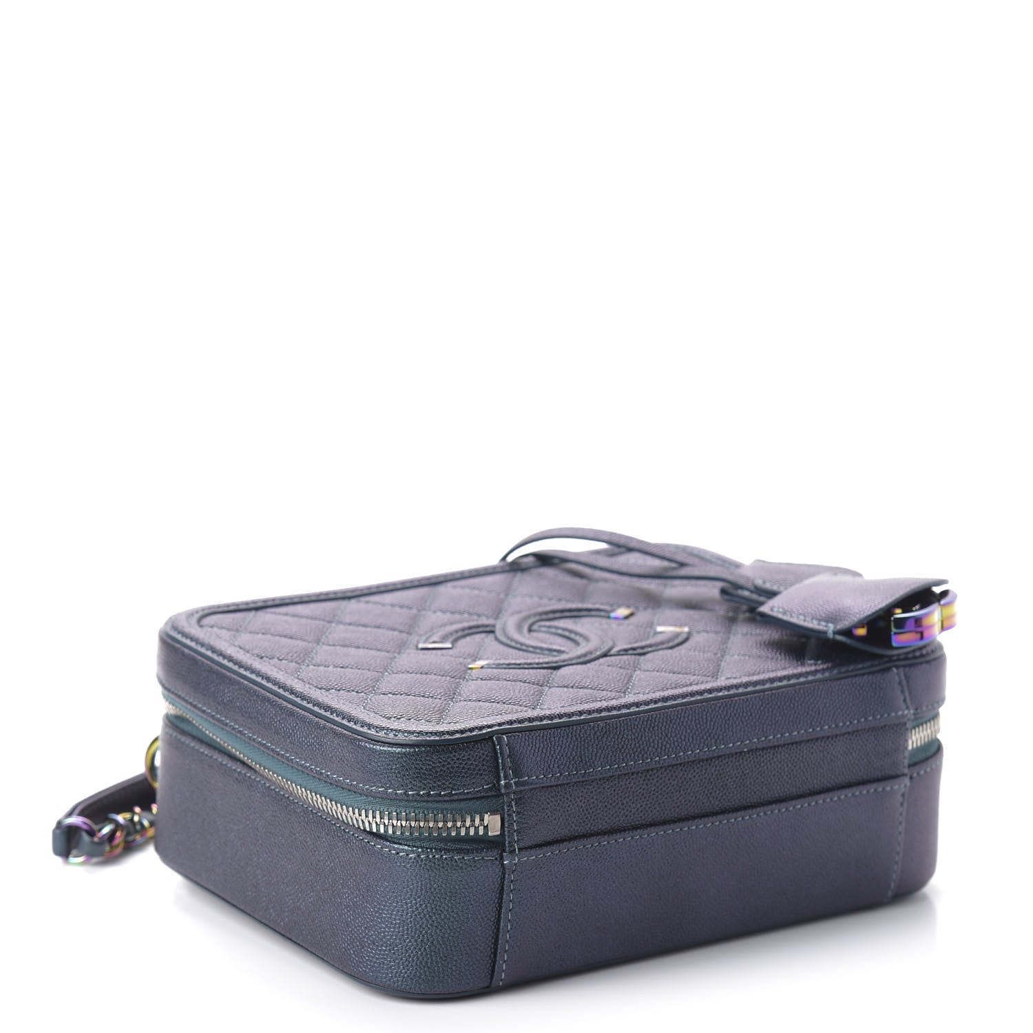 Chanel Iridescent Caviar Quilted Medium CC Filigree Vanity Case Dark Turquoise 5 of 10