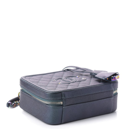 Chanel Iridescent Caviar Quilted Medium CC Filigree Vanity Case Dark Turquoise 5 of 10