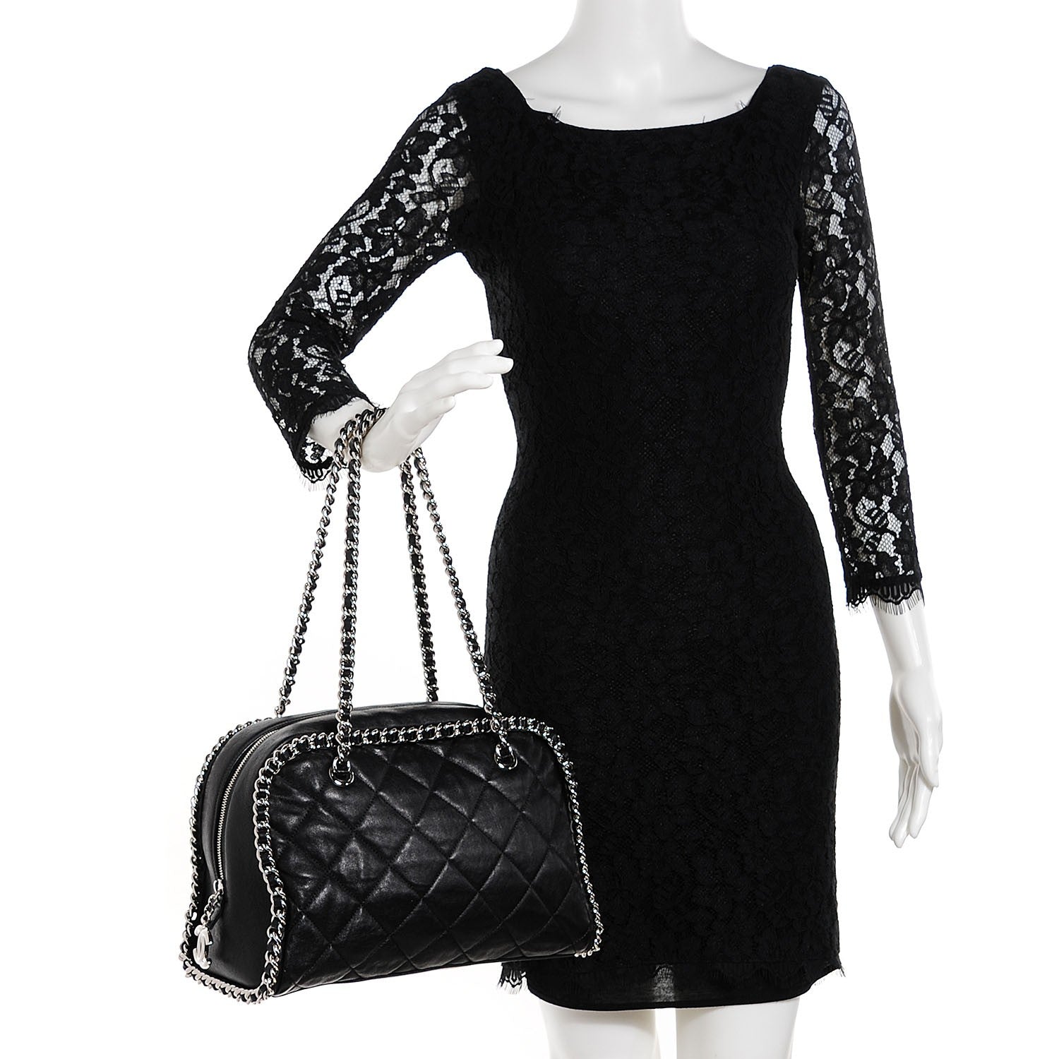 Chanel Washed Lambskin Chain Around Bowler Black 2 of 8