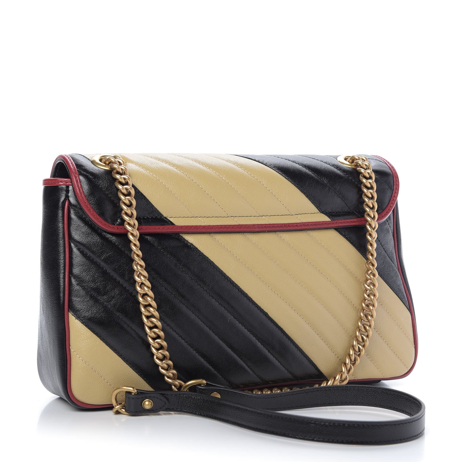Gucci Azalea Calfskin Matelasse Diagonal Patchwork Medium Torchon GG Marmont Shoulder Bag Black Beige Romantic Cerise 3 of 9