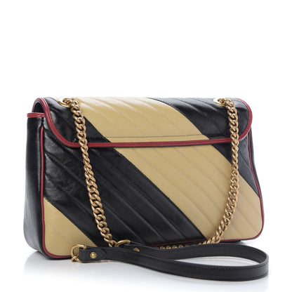 Gucci Azalea Calfskin Matelasse Diagonal Patchwork Medium Torchon GG Marmont Shoulder Bag Black Beige Romantic Cerise 3 of 9