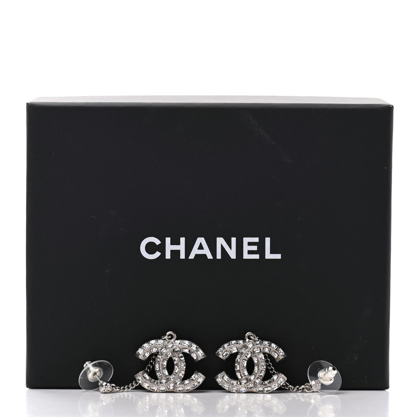 Baguette Crystal CC Drop Earrings Silver