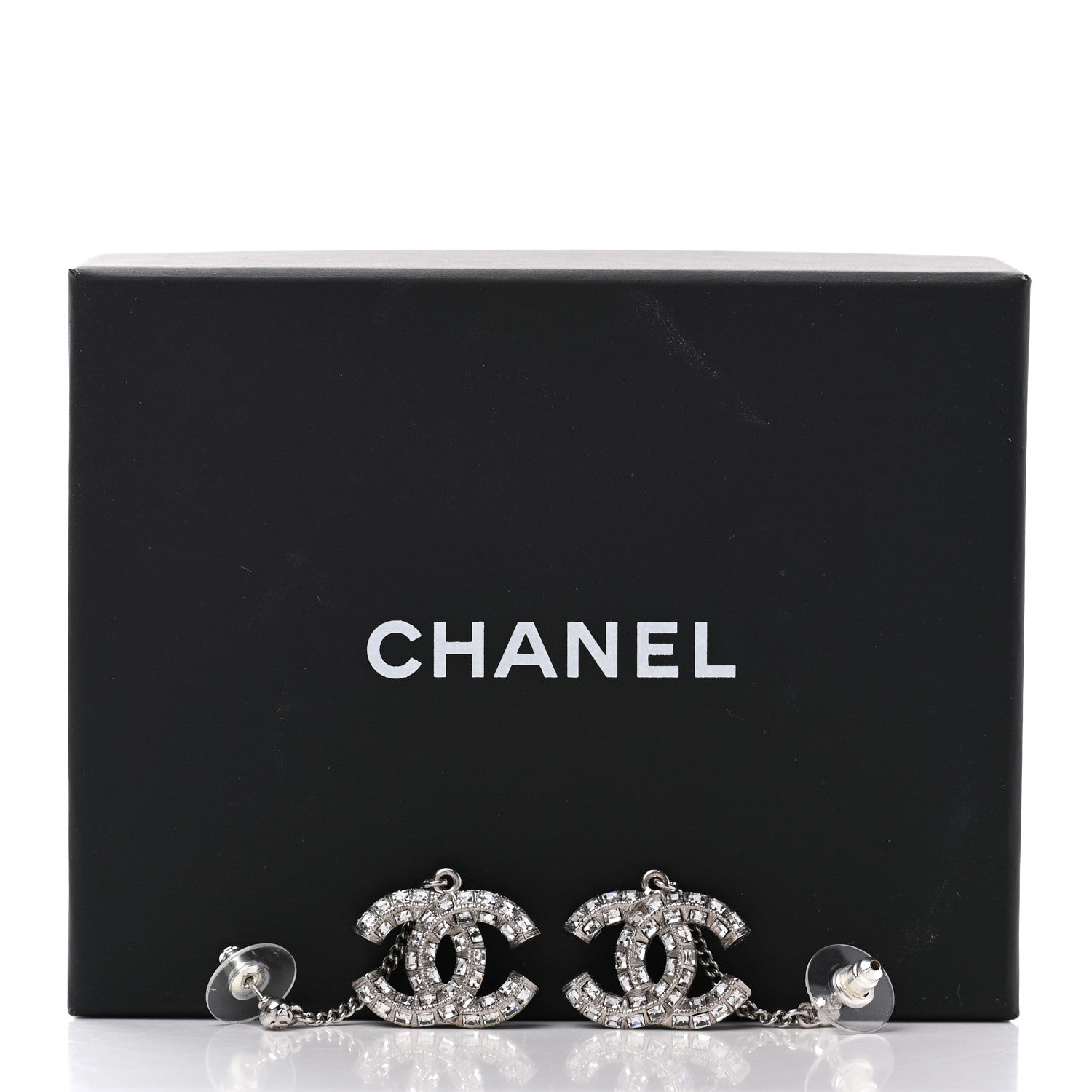 Chanel Baguette Crystal CC Drop Earrings Silver 5 of 5