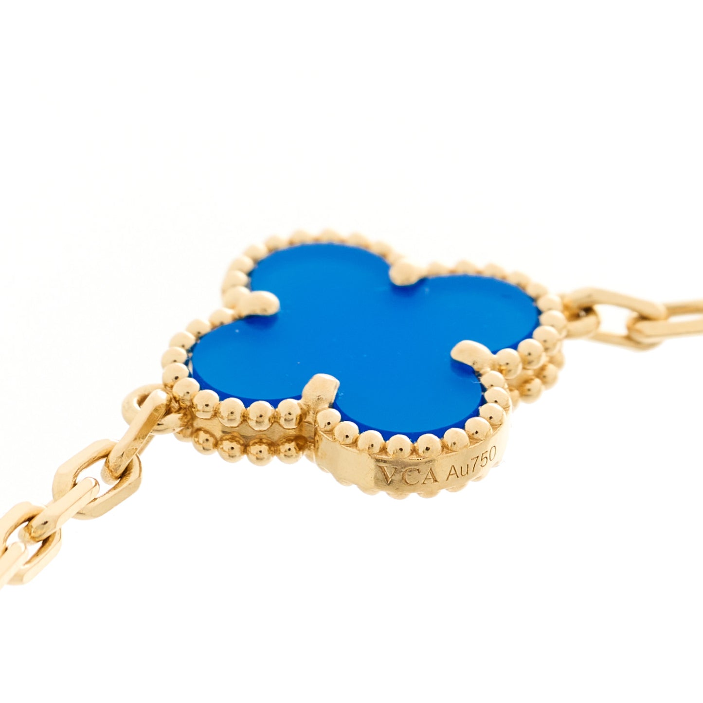 18K Yellow Gold Blue Agate 5 Motifs Vintage Alhambra Bracelet