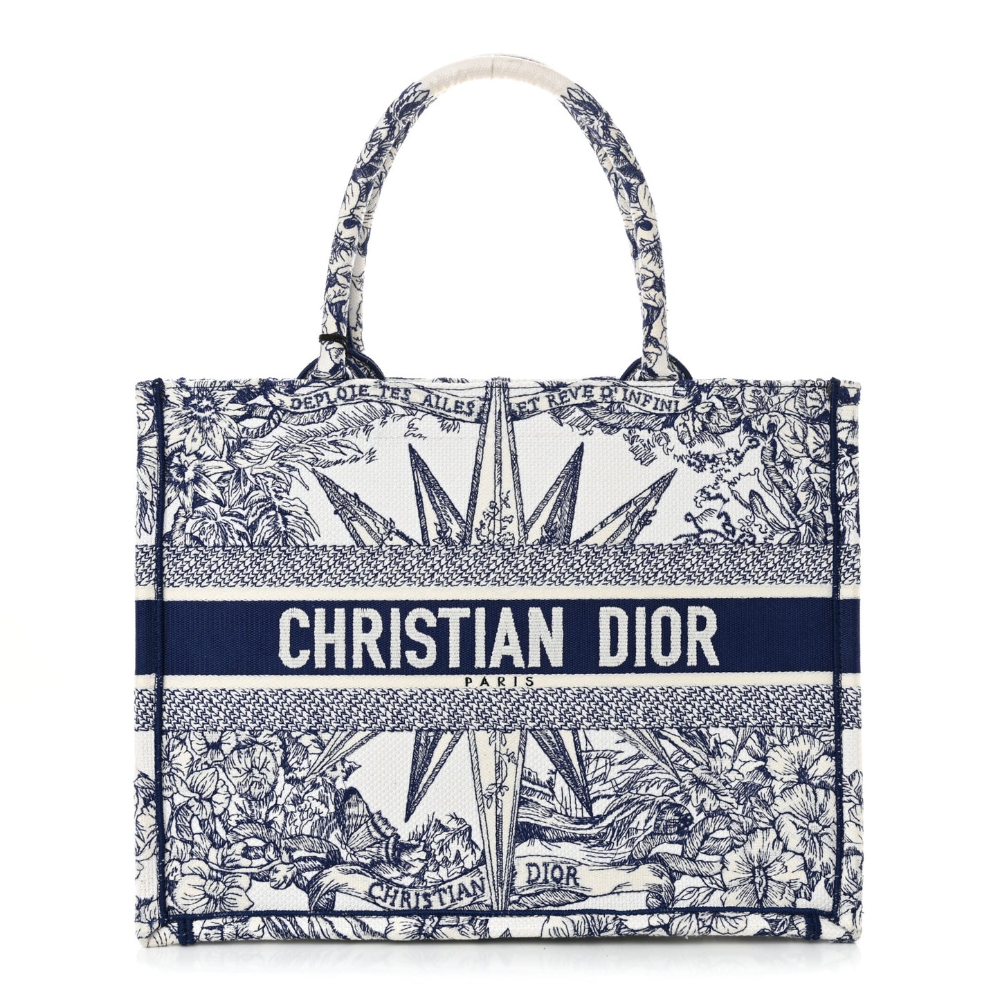 Canvas Embroidered Medium Reve d'Infini Book Tote Blue