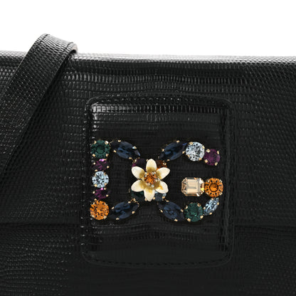 Dolce & Gabbana Lizard Embossed Crystal Embellished DG Millennials Mini Crossbody Bag Black 7 of 10
