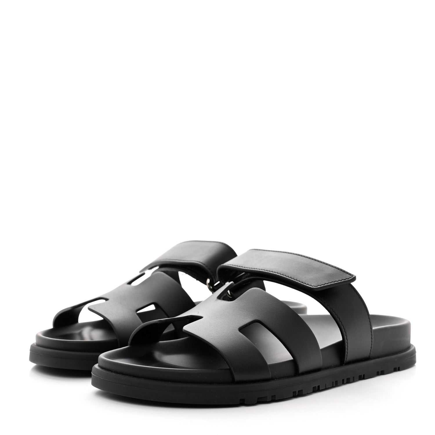 Hermes Calfskin Womens Chypre Sandals 37 Black 3 of 9