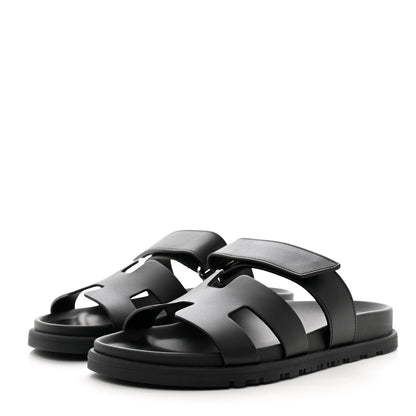 Hermes Calfskin Womens Chypre Sandals 37 Black 3 of 9