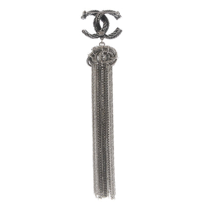 Chanel Crystal Chain Fringe CC Brooch Silver 3 of 5