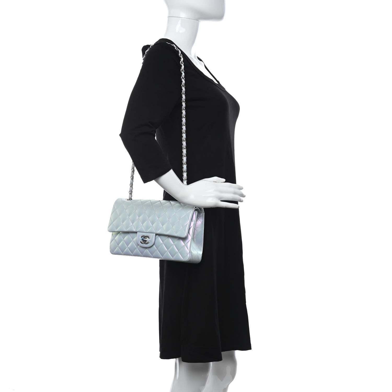 Chanel Iridescent Calfskin Quilted Medium Double Flap Light Blue 2 of 9