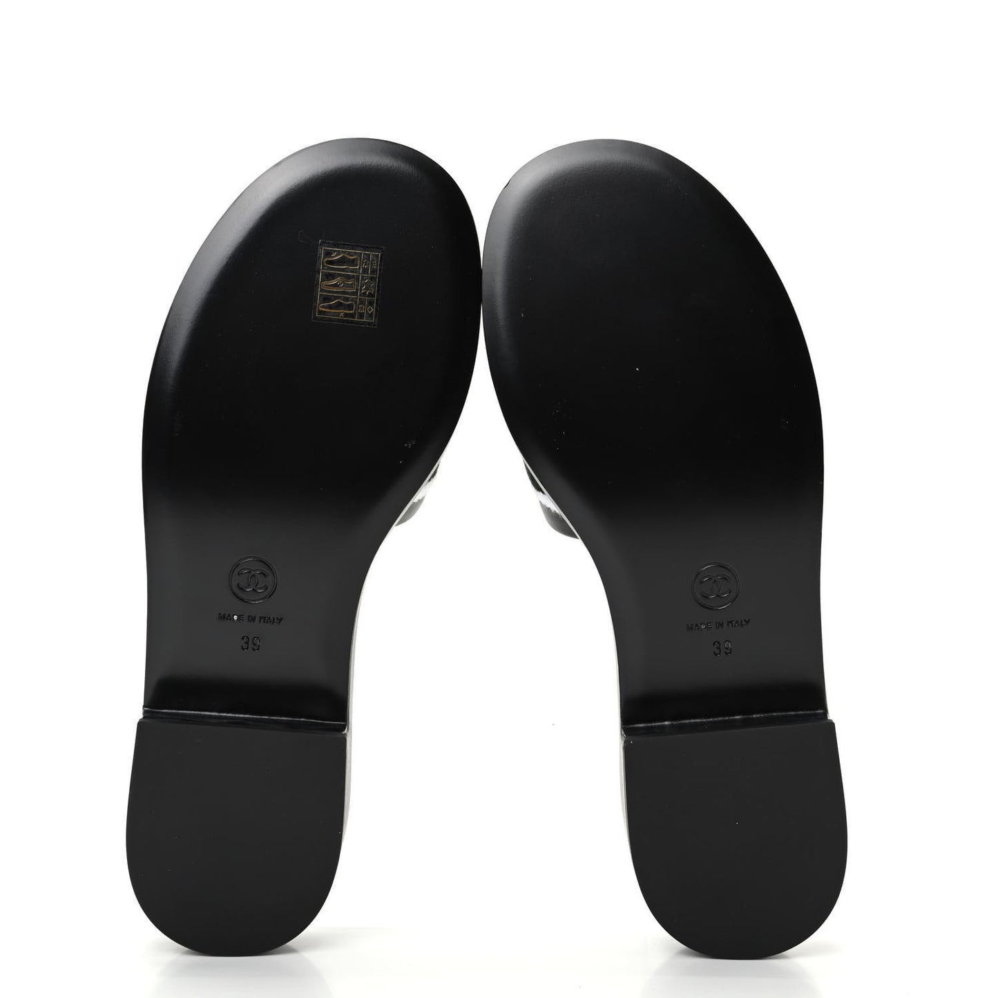 Lambskin Embroidered CC Mule Sandal 39 Black White