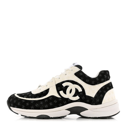 Chanel Nylon Suede Calfskin Printed CC Sneakers 39 White Black 1 of 9