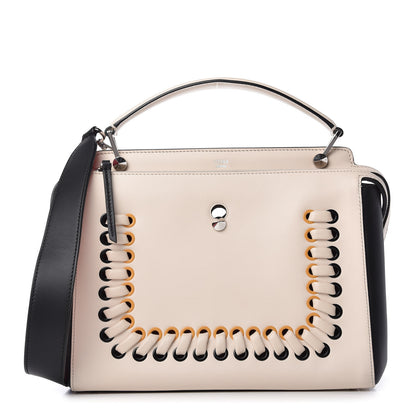 Fendi Vitello Baltico Shiny Nappa Lace Up DotCom Satchel Camelia Black Multicolor 1 of 10