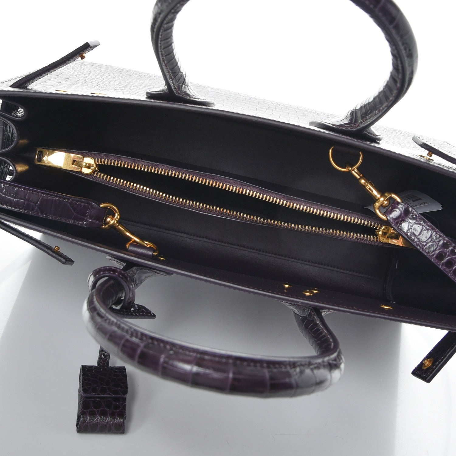 Saint Laurent Calfskin Crocodile Embossed Small Sac De Jour Prune 6 of 8