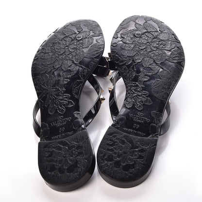 Valentino Garavani PVC Jelly Rockstud Bow Thong Sandals 39 Black 7 of 8