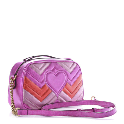 Gucci Laminated Nappa Matelasse Small GG Marmont Chain Shoulder Bag Fuxia Rosso Rosa 3 of 11