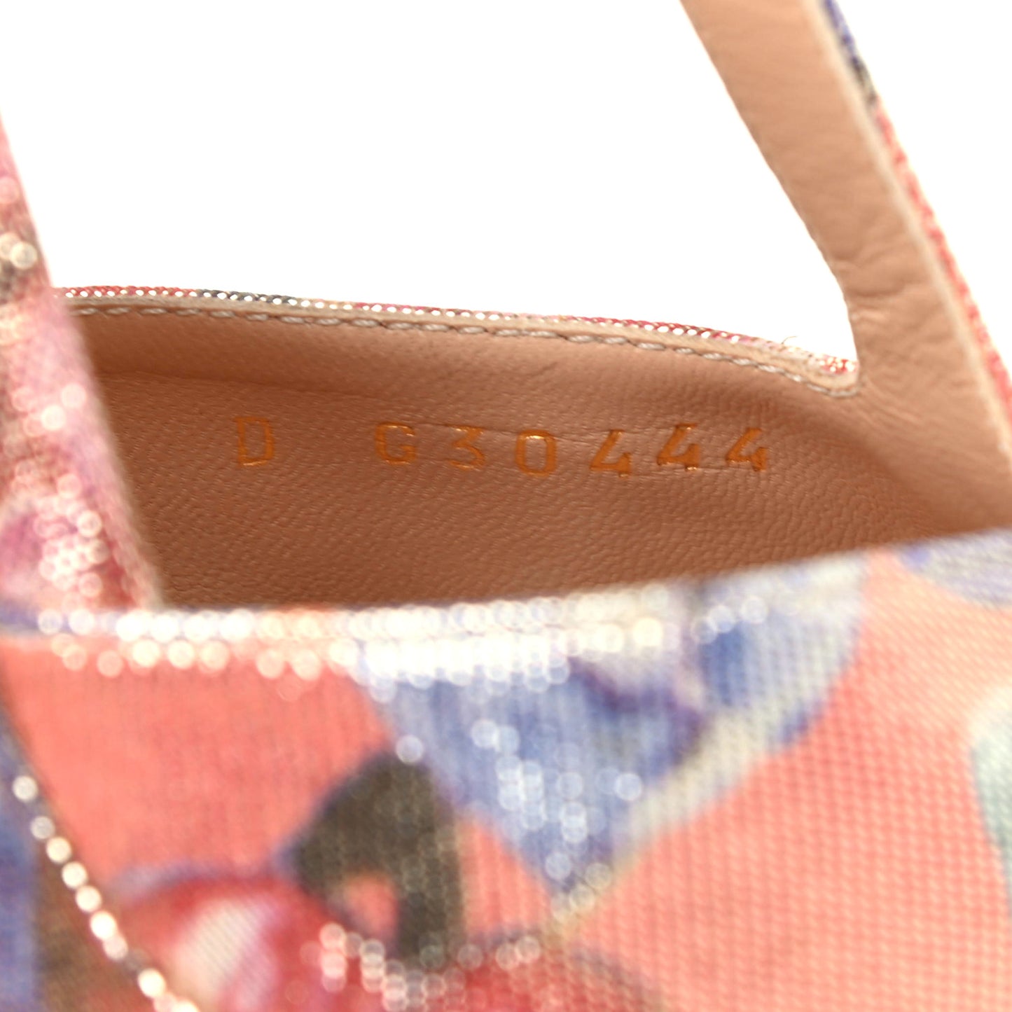 Crepe Calfskin Floral Printed Metallic Calfskin Cap Toe CC Ankle Strap Pumps 36.5 Coral Gold