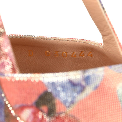 Chanel Crepe Calfskin Floral Printed Metallic Calfskin Cap Toe CC Ankle Strap Pumps 36.5 Coral Gold 8 of 13
