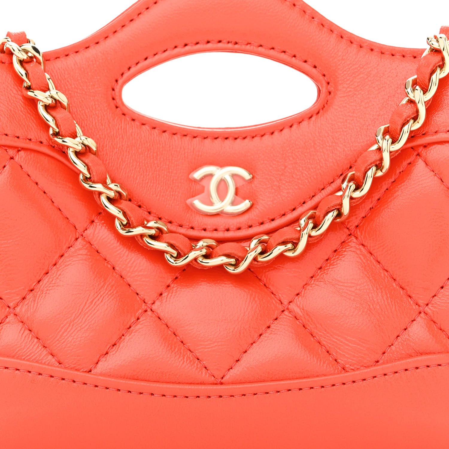 Chanel Shiny Lambskin Quilted Micro 31 Clutch With Chain Red 8 of 10