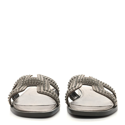 Hermes Calfskin Studded Oran Sandals 36.5 Gris Galet 2 of 10