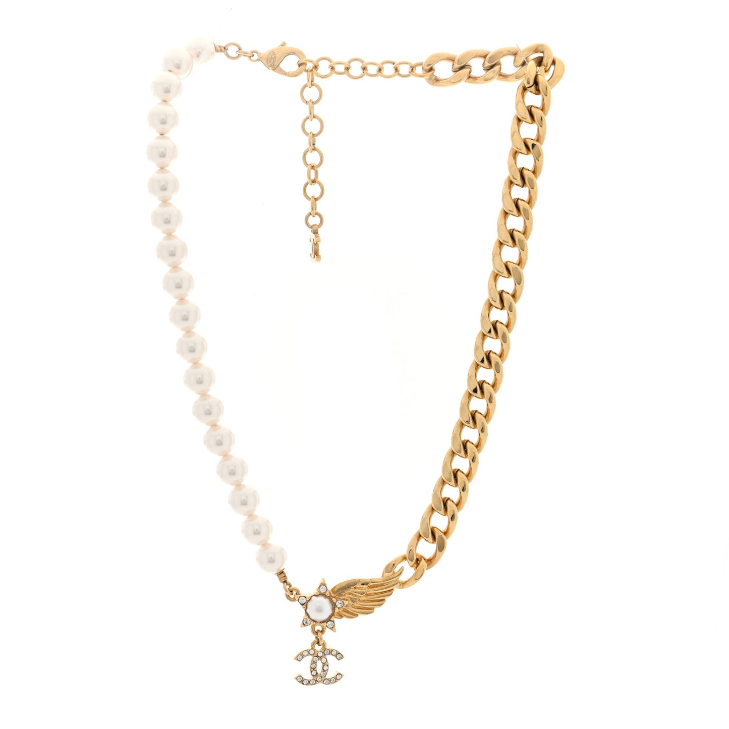 Pearl Crystal CC Star Choker Necklace Gold