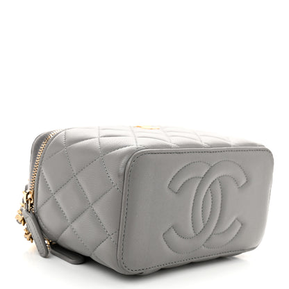 Chanel Lambskin Quilted Metal Small Top Handle Vanity Case With Chain Grey 4 of 10