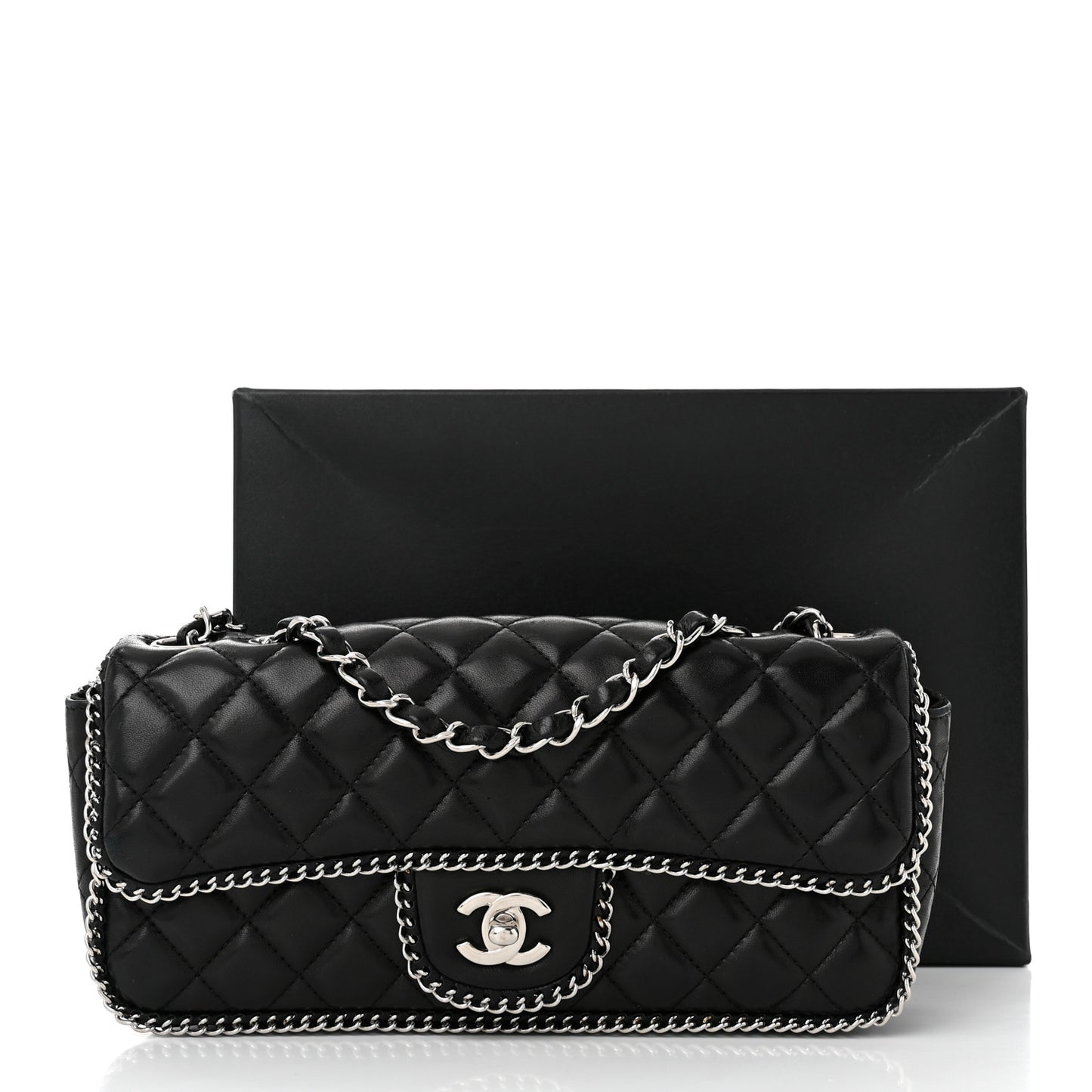 Lambskin Quilted East West Chain Around Flap Black
