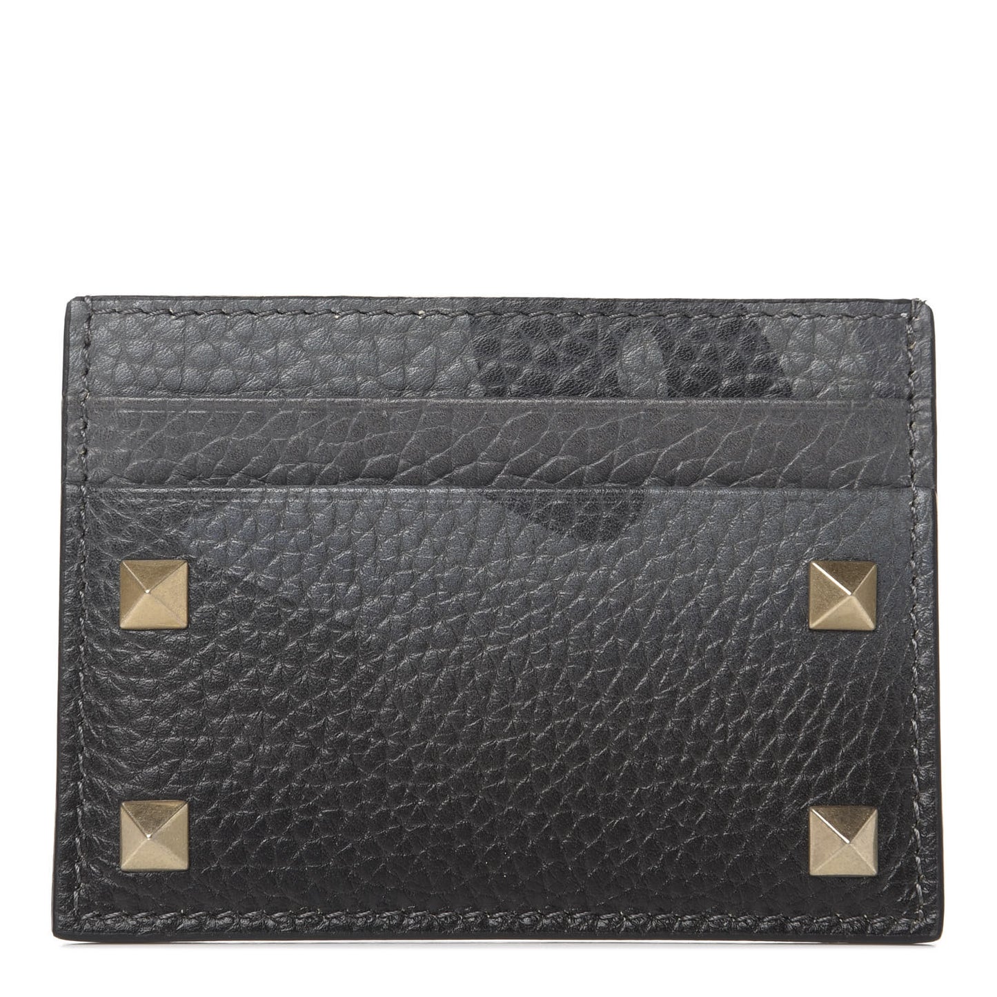 Pebbled Calfskin Rockstud Camouflage Card Holder Black Grey
