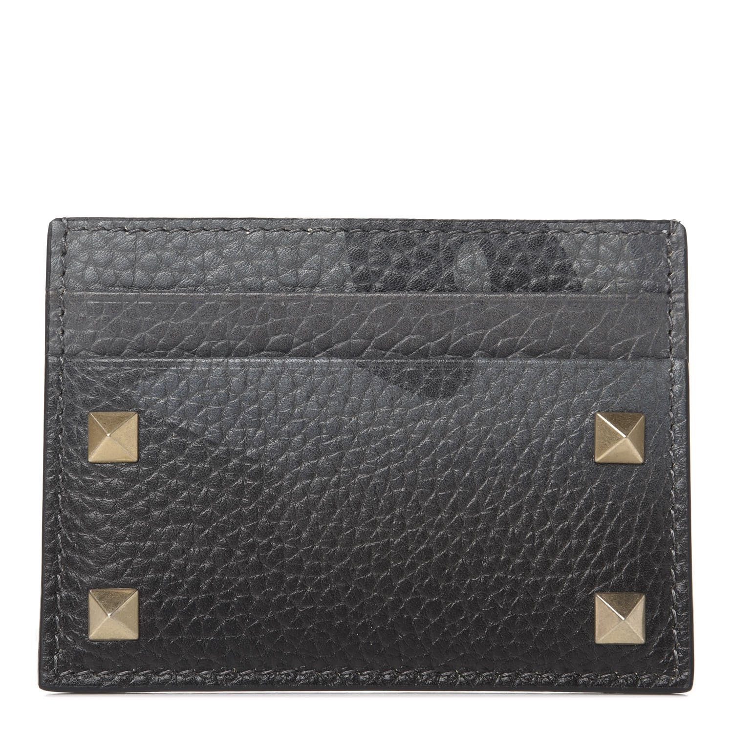 Valentino Garavani Pebbled Calfskin Rockstud Camouflage Card Holder Black Grey 1 of 8
