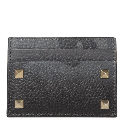 Valentino Garavani Pebbled Calfskin Rockstud Camouflage Card Holder Black Grey 1 of 8