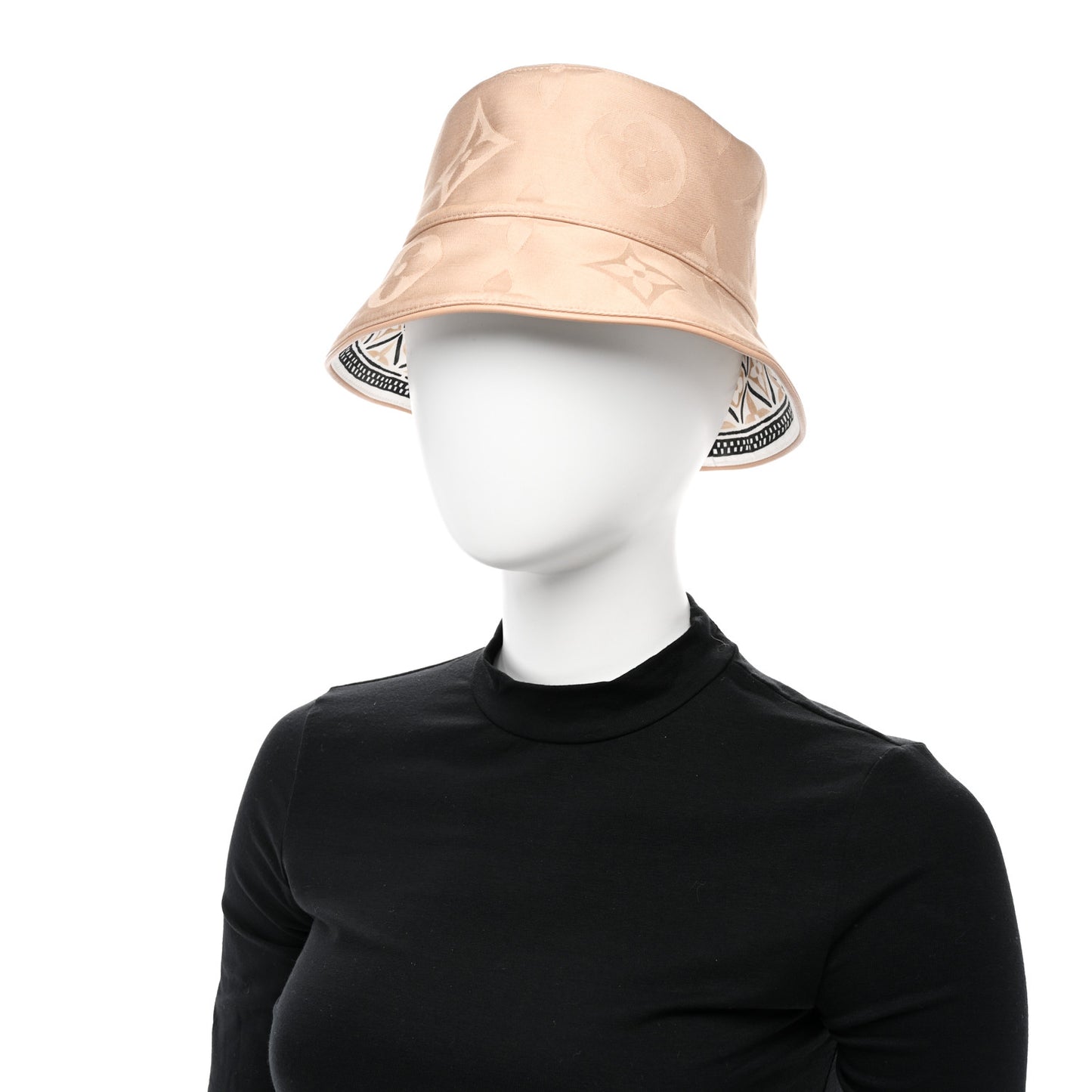 Cotton Monogram Flower Tile Reversible Bucket Hat M Beige