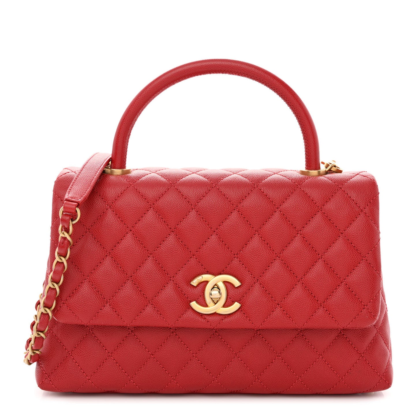 Caviar Quilted Small Coco Handle Flap Red