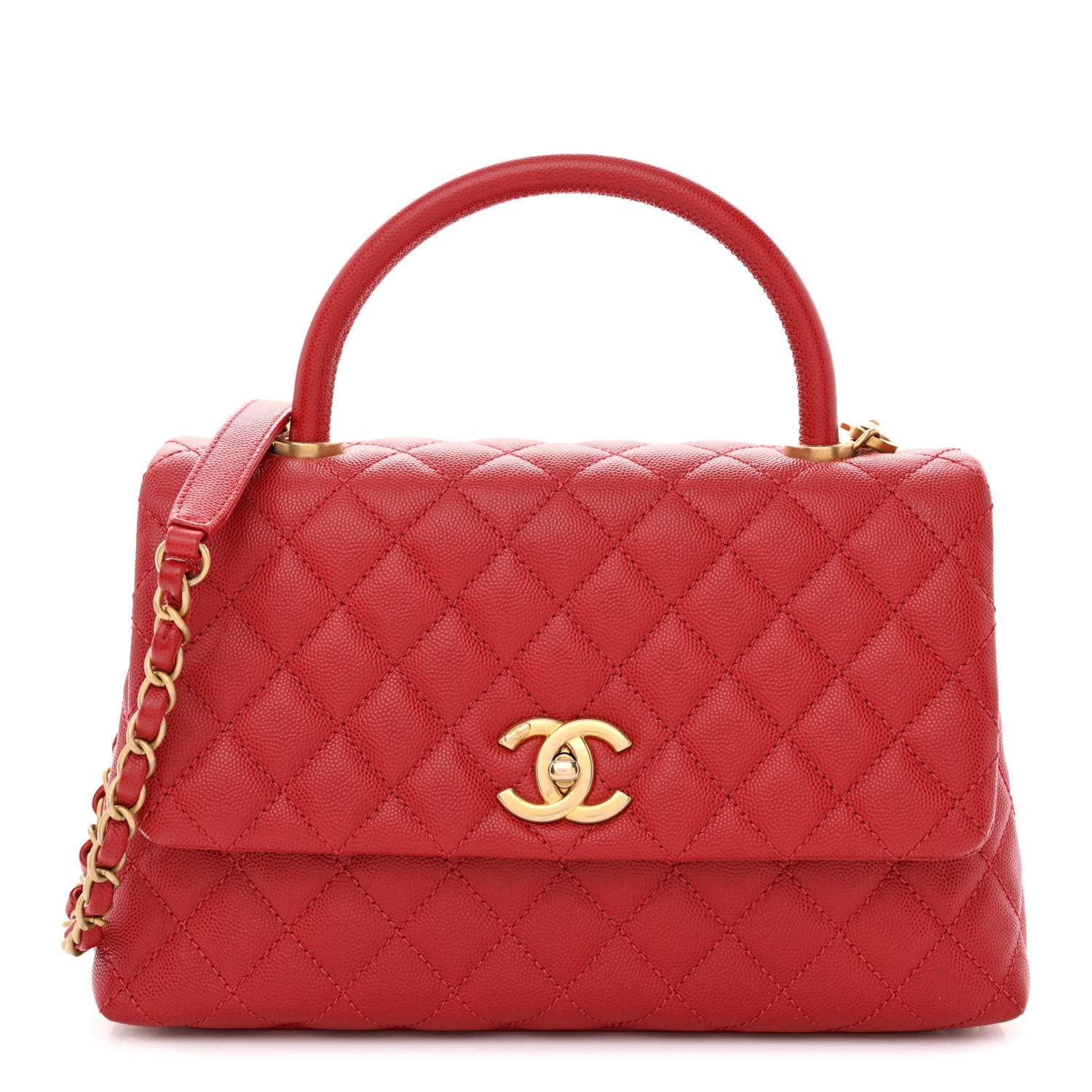 Chanel Caviar Quilted Small Coco Handle Flap Red 1 of 10