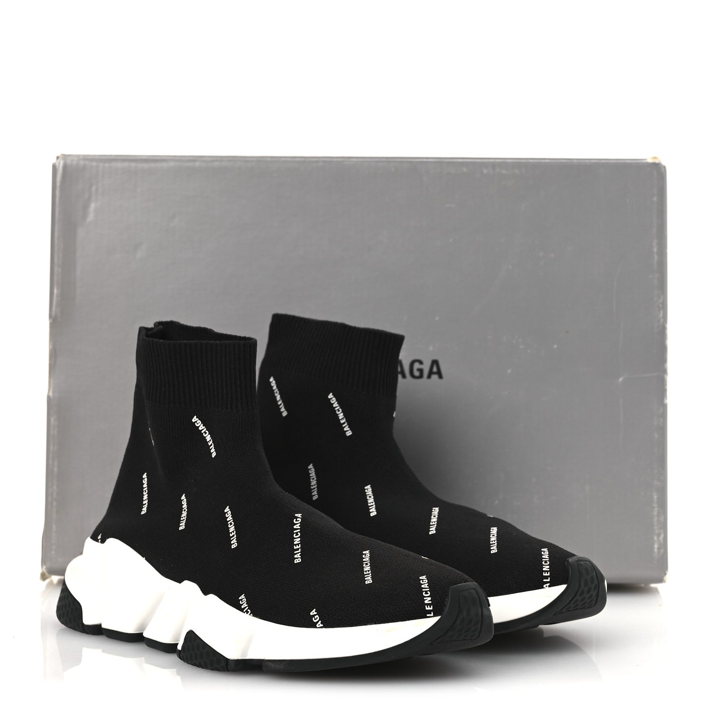 Neoprene Knit Allover Logo Bi-Color Sole Womens Speed Sneakers 35 Black White