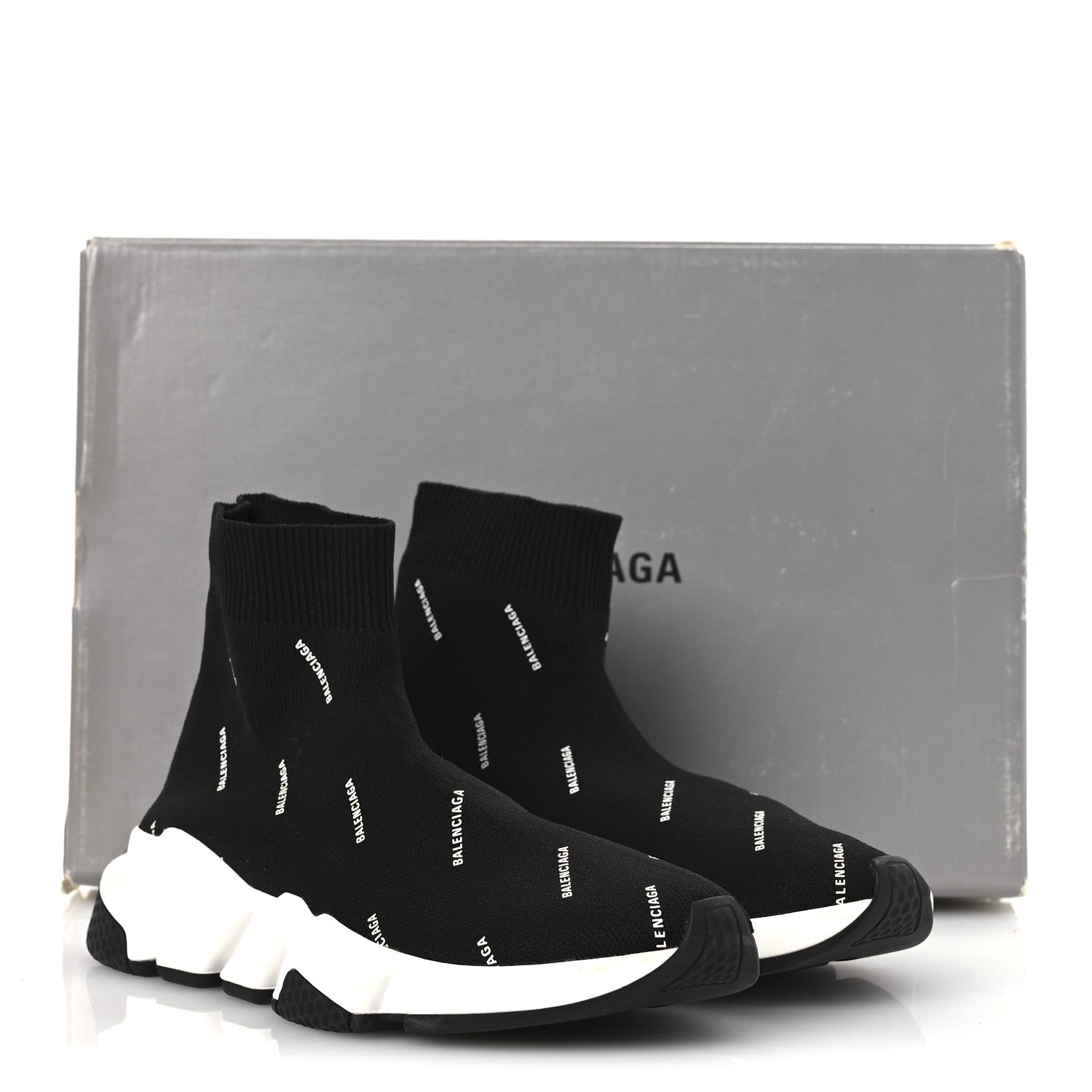 Balenciaga Neoprene Knit Allover Logo Bi-Color Sole Womens Speed Sneakers 35 Black White 25 of 26