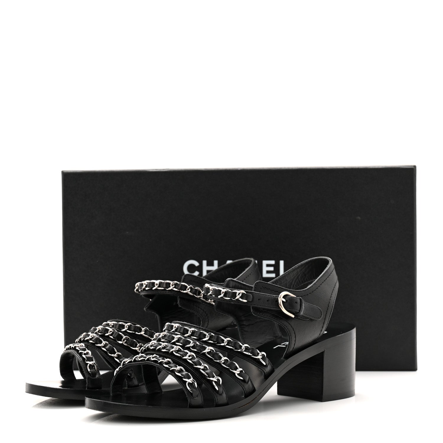Chanel Calfskin Chain Sandals 37 Black 10 of 10