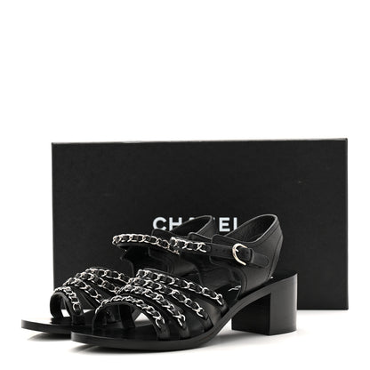 Chanel Calfskin Chain Sandals 37 Black 10 of 10